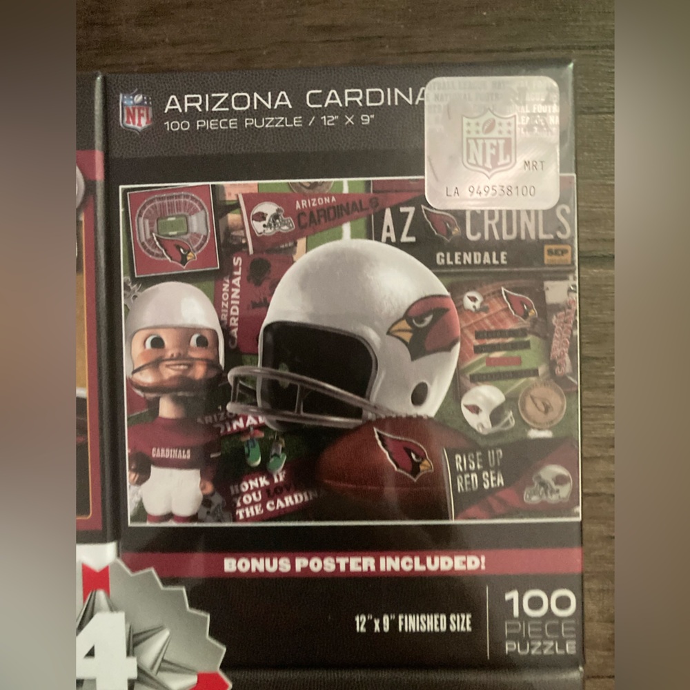 Arizona Cardinals Puzzle‎ 4 Pack + 4 Bonus Posters! 100 Piece Each Puzzle NEW - Picture 2 of 10